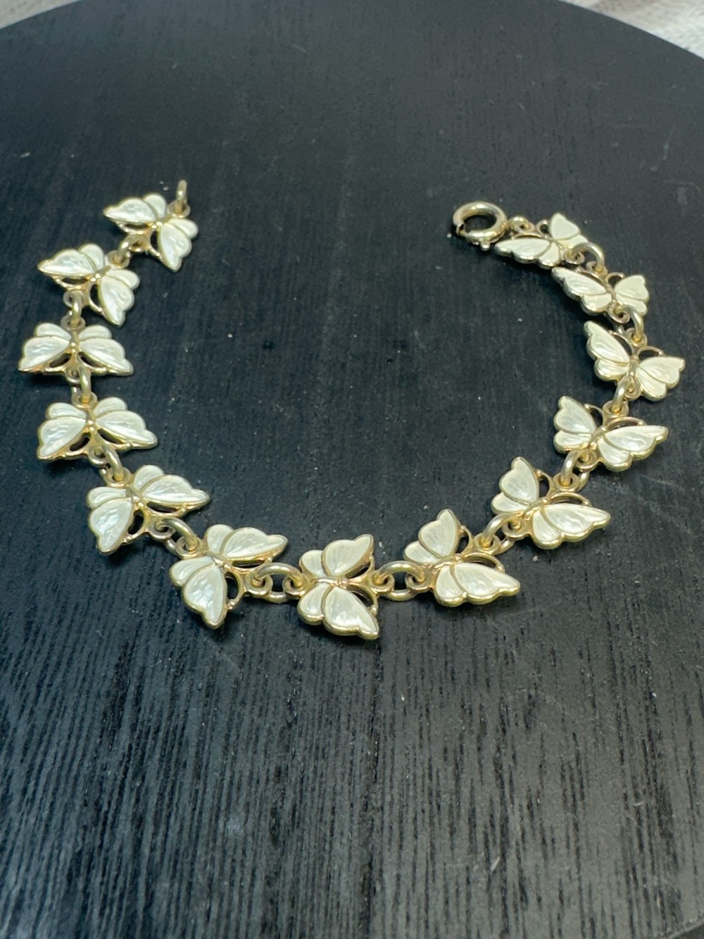 Volmer Bahner Gold Butterfly Link Bracelet with Ivory Enamel 925 Vintage